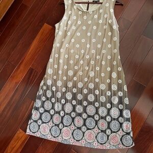 Sami & Jo Women's Maxi Dress Sleeveless Lined Beige White Pink Blue Size L NWOT